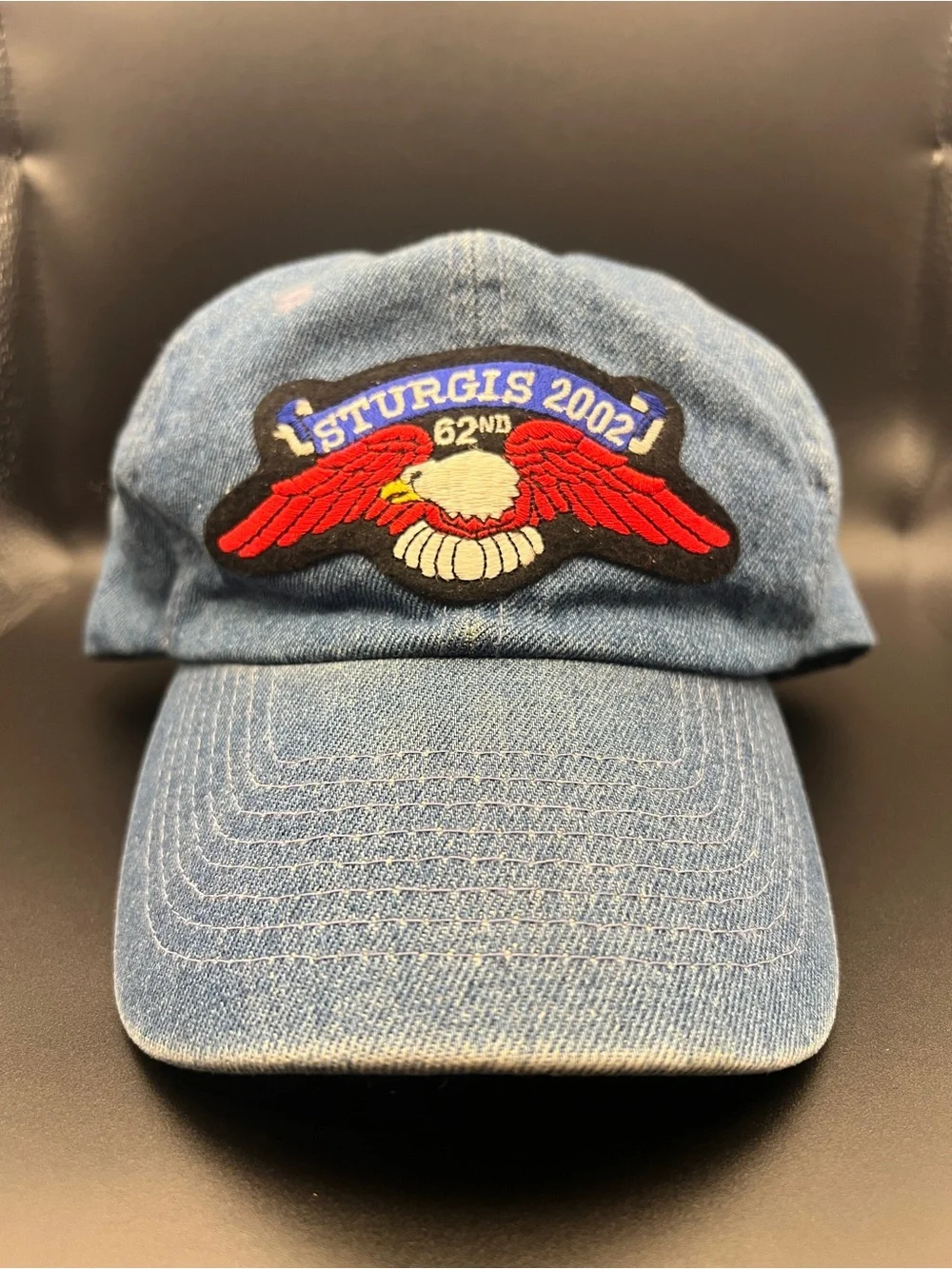 Sturgis 2002 Embroidered Eagle Denim Cap - Blue